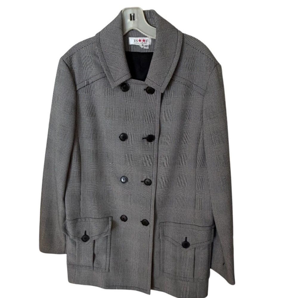 Isaac Mizrahi size 12 houndstooth double breasted jacket / coat tailored look